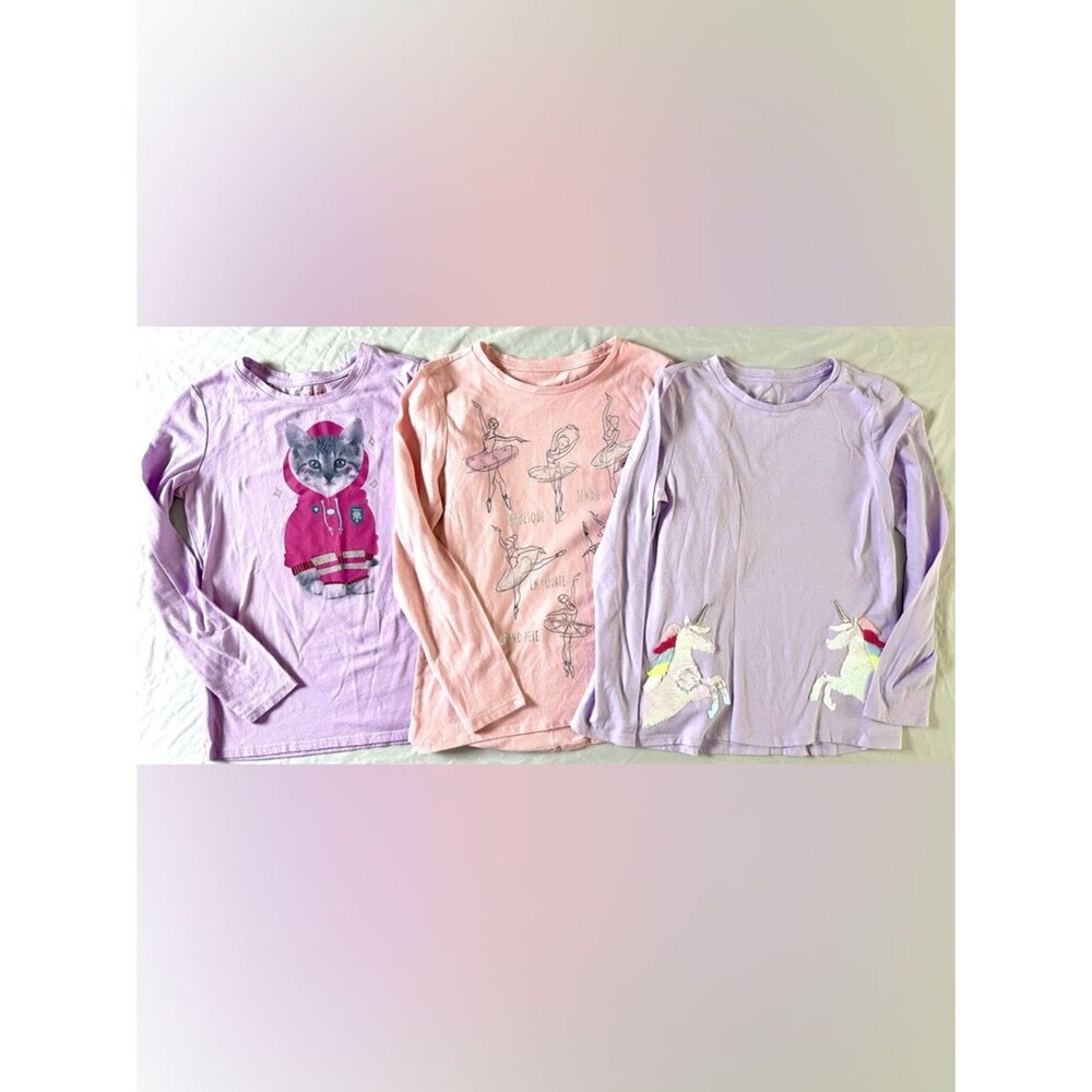 Girls Long Sleeve Shirt Lot Size 10/12 Unicorn Ballet Cat Tops